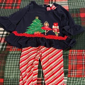 Festive Navy Top and Striped Leggings Set